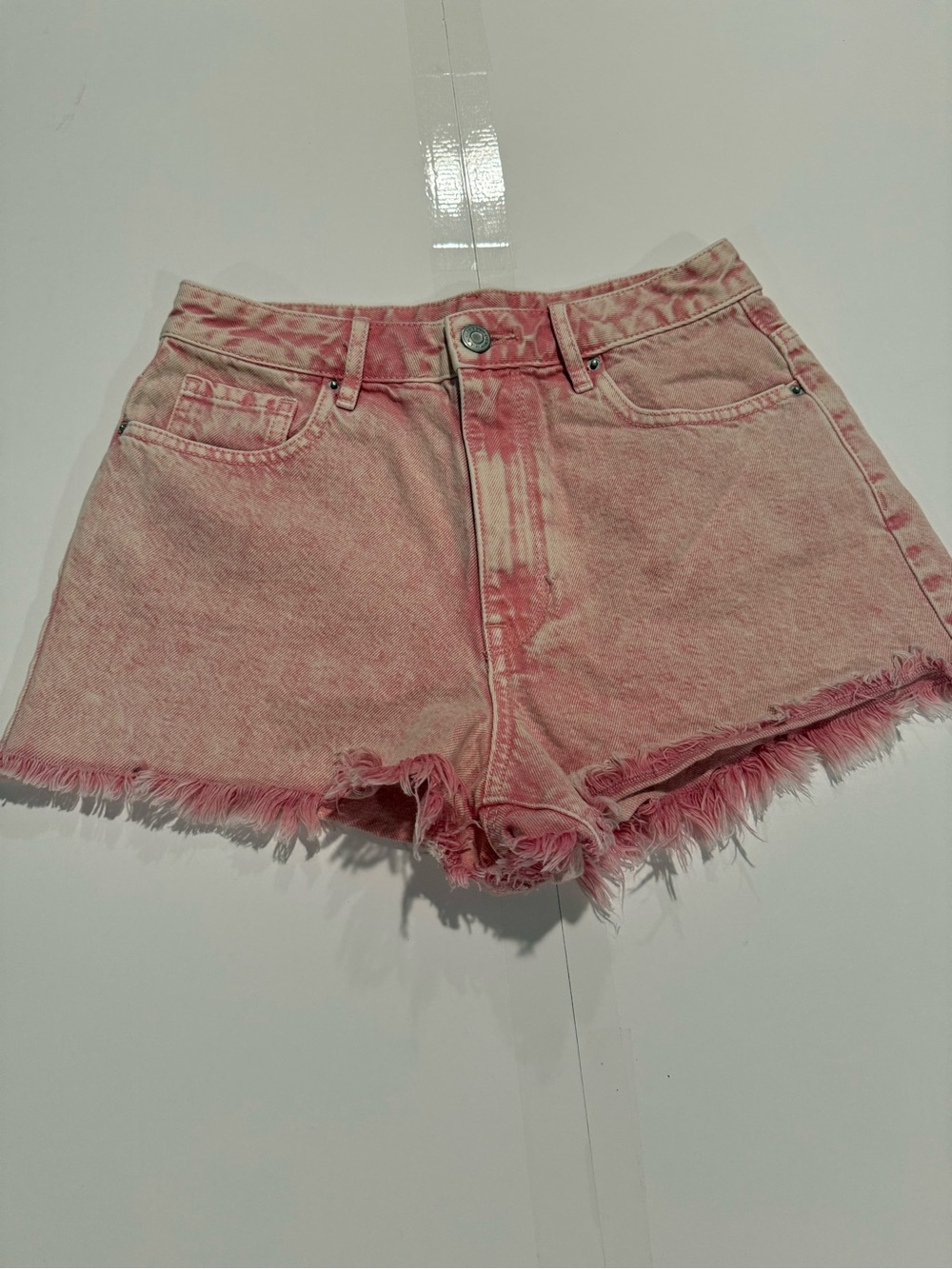 PacSun Pink Washed Denim Frayed-Hem Shorts